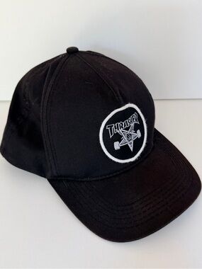 Thrasher Magazine Skate Goat Snapback Hat Black Embroidered Emblem Patch Cap EUC